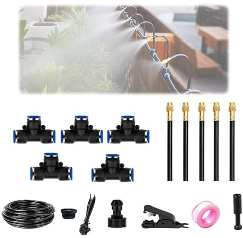 WRQIOO BewässerungsSystem Garten, 5M/16FT Automatische Garten Bewässerung Set, 360° Curved Bewässerungssystem Gewächshaus, Tropfbewässerungssystem für Balkon Flower Bed Terrasse Pflanzen