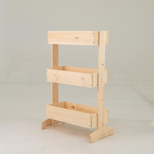 GOPLUS 3 Etagen Hochbeet, Blumenbeet aus Tannenholz, Blumentreppe mit 3 Blumentrögen & Ablauflöchern, Pflanzbeet für Garten Balkon Terrasse (69 x 39 x 109 cm)