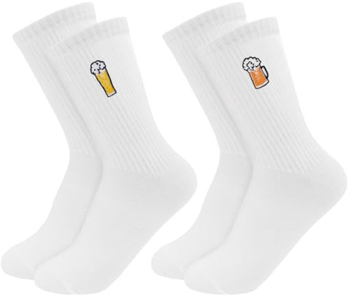 Augesak 2er Pack Weiße Tennissocken Damen & Herren,Motiv Bier Socken,Biersocken Männer,Tennis Socken Arbeitssocken EU 43-46