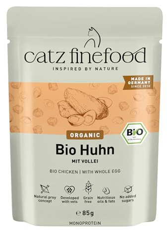 catz finefood Organic Bio Katzenfutter Huhn - Monoprotein Nassfutter in Bio-Qualität für Katzen - Artgerechte Ernährung mit 94% Fleischanteil Made in Germany (6 x 85g)