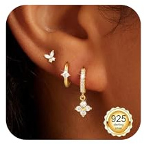 ZOERAY 3 Paar Ohrringe Gold Silber 925 Hängend Damen Wasserfest Set | 18K Vergoldet Creolen Ohrstecker Silber Hängend Kleeblatt,Hypoallergen Goldene Ohrringe Stecker ,Schmuck,Geschenke für Frauen