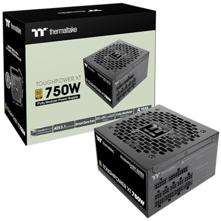 Thermaltake Toughpower XT 750W | ATX 3.1 Netzteil | 80 Plus Gold | PCIe 5.1 | 12V‑2x6 | Vollmodular | Smart Zero Fan | Sehr leiser 120‑mm Hydraulic Bearing Lüfter | Schwarz