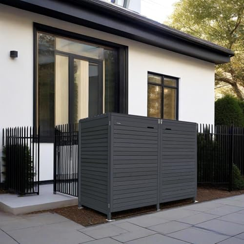Lukadria Adria Cache-poubelles pour 2 poubelles 240 l en bois pré-imprégné anthracite avec paroi arrière