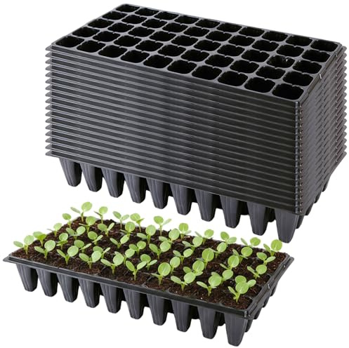 Bemonew Seed Trays 20PCS Seed Starter Tray, Extra-Deep 50 Cell Starting Trays, Heavy-Duty Plastic Germination Container for Greenhouse, Garden & Urban Farming