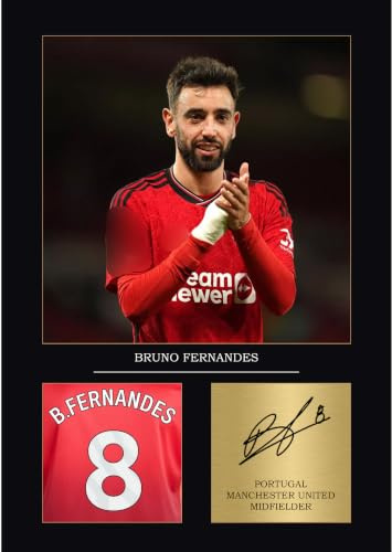 Bruno Fernandes Gift Signed A4 Print Display Manchester United Gifts For Boys Digitally Reproduced Signature Man United Gifts For Men (Framed)