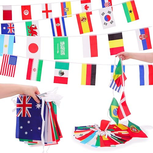 Toyland® 10 m (33ft) Guirnalda Internacional de Banderas del Mundo - Incluye 32 Naciones - Accesorios para Fiestas y Celebraciones: Juegos Olímpicos, Eventos Deportivos y Decoraciones Patrióticas