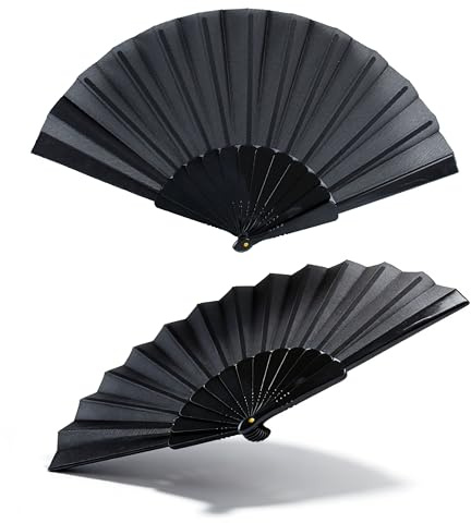 Huamai Trade 2 Pack Black Silk Hand Fans – Folding Hand Fan for Wedding, Rave Fan for Dancing & Performance, Chinese Fan for Home Decoration, Party Favours & Gifts