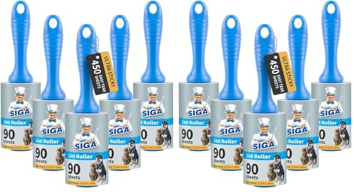 MR.SIGA Rouleau Poils Animaux Extra Collant, Rouleau Adhesif Vêtement, Brosse Adhesive pour Poils Cheveux, 450 Feuilles Faciles à Déchirer, Lot de 10