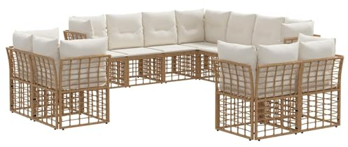 vidaXL Outdoor-Sofagarnitur Natürlich und Cremweiß Polyester, Outdoor-Sofa-Set, wetterfestes Lounge-Möbel, modernes Garten-Design, modulare Bauweise, verstellbare Füße