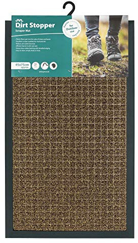 JVL Patterned Dirt Stopper Scraper Entrance Door Mat - Square Design, 45 x 75cm, Brown