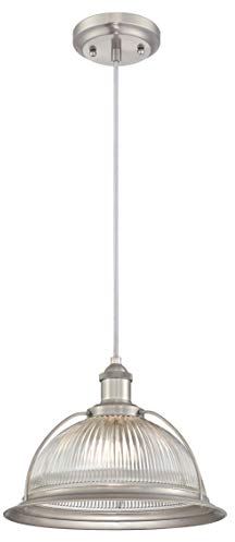 Westinghouse Lighting 6338740 63387 Luminaire Suspendu d'Intérieur à Une Lampe, Finition Nervuré Clair, Verre, Nickel Brossé