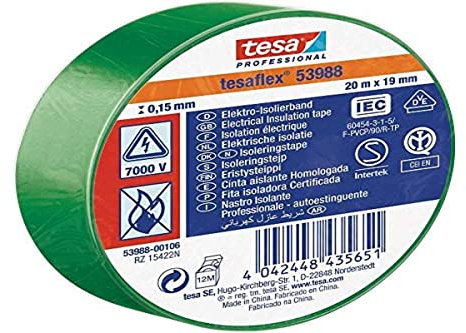 TESA CINTA AISLANTE HOMOLOGADA VERDE 20M X 19MM 53988