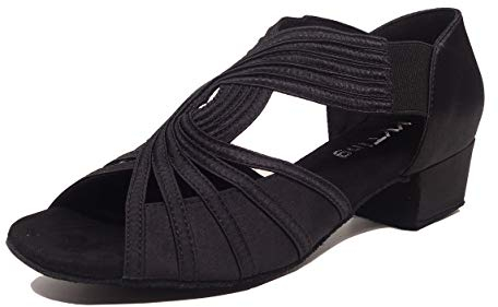 YT04 Damen-Tanzschuhe, niedriger Absatz, Salsa Batchata, Sozialanfänger, Übung, Hochzeit, Tanzen, 3,8 cm, Schwarz, 40 EU