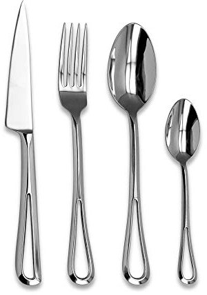 Laguiole Évolution® - Ménagère 16 pièces Collioure - Set de couverts de table en acier inoxydable pour 4 personnes - Manches évidés finition poli miroir - Compatible Lave-Vaisselle - Coffret cadeau