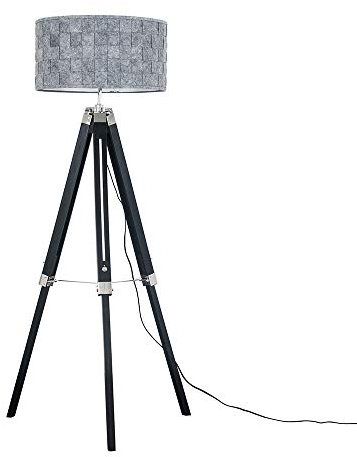 MiniSun | Modern Black Wood and Silver Chrome Tripod Floor Lamp with a Grey Felt Weave Cylinder Shade | Floor Lamps & Torchieres, Home Décor & Improvement Essential