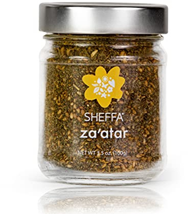 SHEFFA Zaatar Spice Blend Aromatic Hyssop Seasoning (3.5 oz glass jar) Traditional Middle Eastern Za atar - Fresh Zesty Zatar Mix of Thyme, Sumac, Sesame Seed, z zahtar za’atar zataar - Gluten Free