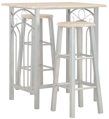 Tidyard Holz Bartisch mit 2 Barhocker Bartresen Stehtisch Tisch Tresentisch Bistrotisch Küchentisch Esstisch Barstuhl Tresen Bar Hocker Stahl