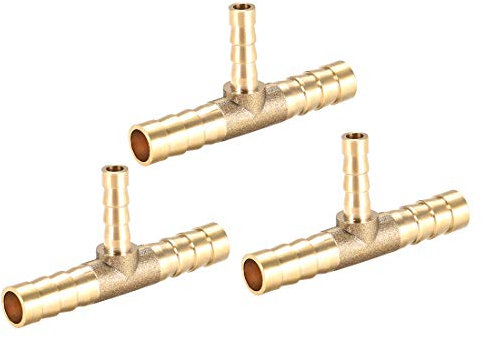 sourcing map 8 mm x 5 mm x 8 mm in ottone tubo riduttore barb raccordo a T 3 vie spinato connettore aria acqua carburante gas 3 pz