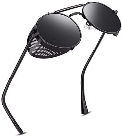 GQUEEN Gothic Retro Runde Steampunk Sonnenbrille Polarisierte UV400