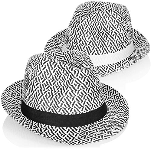 Wilhelm Sell® 2X Strohhut, schwarz-weiße Panama-Sonnenhüte, Fedora/Trilby-Hut mit einfarbigem Band, Unisex, für Damen und Herren [Auswahl variiert] (schwarz/weiß)