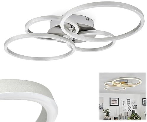 HOFSTEIN LED Deckenleuchte Malanje, moderne Deckenlampe aus Metall in Nickel-matt, Leuchte mit 4 Ringen (2 verstellbar), 40 Watt, 1960 Lumen, Lichtfarbe 3000 Kelvin (warmweiß)