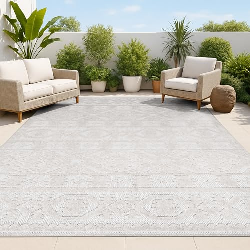 JONATHAN Y Mediterranean Tile Indoor Outdoor Area Rug 8X10 Beige, Citta High-Low Pile for Backyard, Patio, Porch, Easy-Cleaning, High Traffic, Pet-Friendly, Non-Shedding (SBH102A-8)