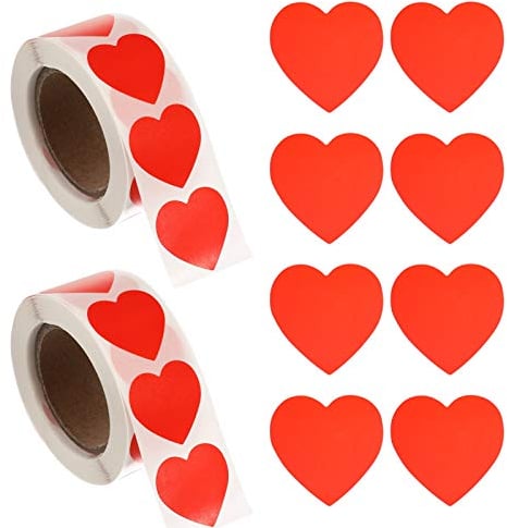 GOTH Perhk 1000 Stück Herz Aufkleber, Selbstklebende Herzform Etiketten für Hochzeit Valentinstag Geburtstag Verpackung und Scrapbooking Dekoration (Rot)