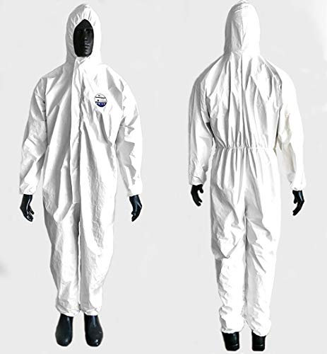 Cat 3 Type 5/6 Chemical Protection Suit Against Chemical Biohazard Coverall Boiler Suit with Hood 63g/sqm (X Large)