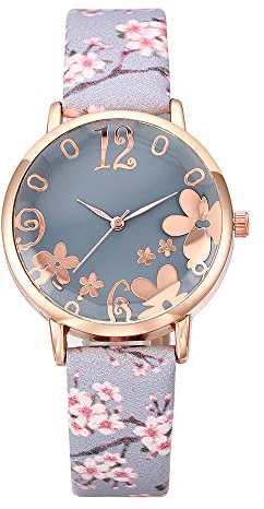 Armbanduhr Damen Uhren Schmuck Quarzuhr Analog Edelstahlarmband Muttertagsgeschenk Geburtstagsgeschenk Frauen Mädchen Mode geprägte Blumen Kleine frisch Bedruckte Gürtel Student Quarz Uhr