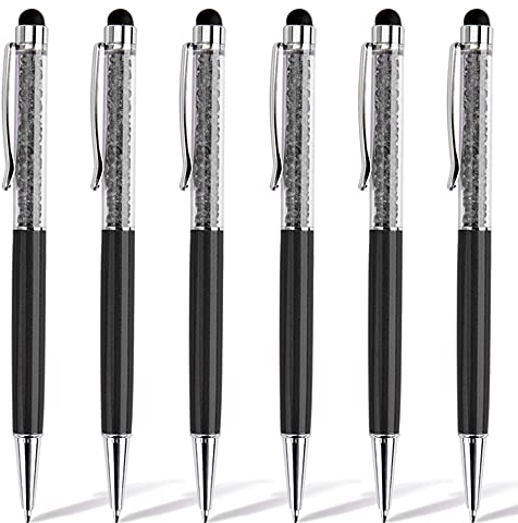 Chostky 6-teiliger 2-in-1-Stift-Kugelschreiber, Schwarze Tinte, ausziehbarer Kristalldiamant-Touchscreen Ger?t, Bling-kapazitive Stifte f¨¹r Smartphones, Notiz, Lasche (Schwarz-Wei?-Schale)