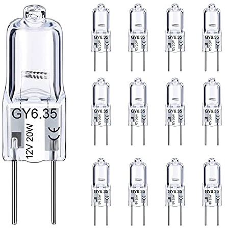 TAIYALOO GY6.35 Halogen Light Bulbs 12 Volt 20 Watt, 12 Pack 2 Pin GY6.35 Base Bulb, Replacement T4 Tubular JCD Type Bulb for Ceiling Lights, Table Lamp, Chandelier, 2700K Warm White, Dimmable