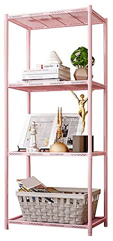 JIAYING Standregal Metall Lagerregal Küchengestelle, Freistehende Anzeige Aufbewahrungsregale Mehrzweck-Regal, Für Taschen Schuhe Bücher Topfspielzeug Ornamente Lagerung(Color:Rosa)