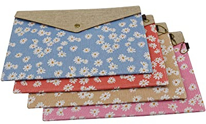 Enyuwlcm Filz-Ordner, dekorativer A4-Aktenordner, Dokumentenhalter, Portfolio-Umschlag, Blumenstil, mit Schnappverschluss, für Frauen und Mädchen, 4 Packungen