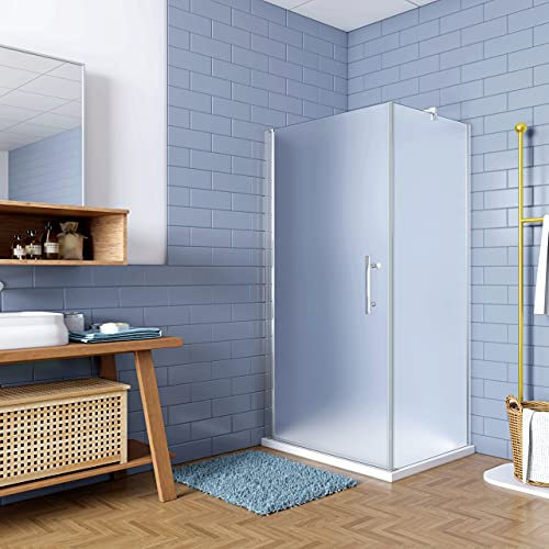 195cm Box Doccia Angolare Porta Battente e Parete Fissa 80x90 cm in Vetro Temperato Satinato Opaco 6 mm Anticalcare con Barra Stabilizzatrice 90 cm (montaggio verso irreversibile)