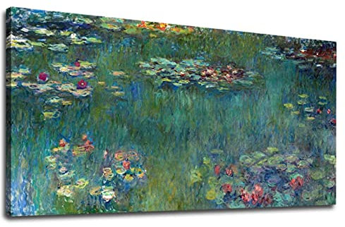 Jianghu Art Canvas Oversized Wall Art Water Lilies by Claude Monet - Extra Large Contemporary Monet Poster Pictures 85x170cm(33x67in) With Frame