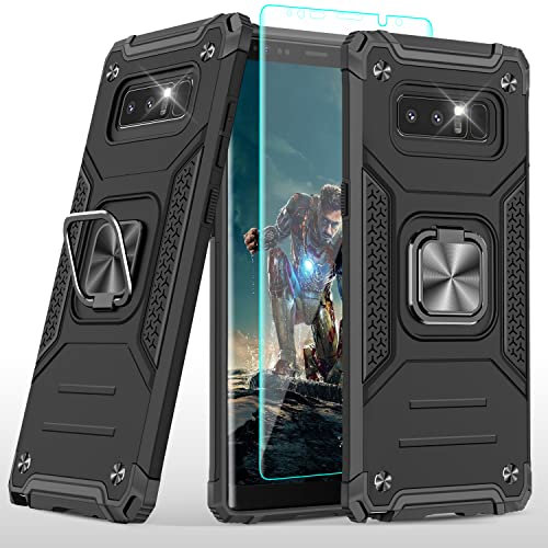 YmhxcY Compatible with Galaxy Note 8 Case with 3D Curved Screen Protector,Armor Grade Cases with Rotating Holder Kickstand Non-Slip Hybrid Case For Samsung Galaxy Note 8 6.3 KK Black