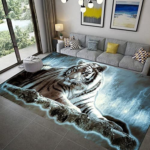 PEIHUODAN Home Area Rug Tiere 3D Blau Weiß Tiger Leopard Fantasy Sternenhimmel Wohnzimmer Teppich Kinderteppich Weiche rutschfeste Waschbare Fußmatte Spielmatte (Blau#2,100 x 120 cm)