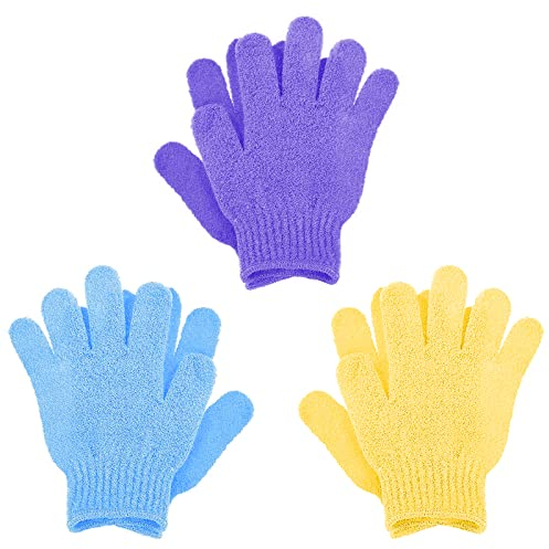 Sibba Peeling-Handschuhe aus Bambus Peeling-Handschuh Körperpeeling Waschlappen Scheuerhandschuh für Dusche Spa Massage und abgestorbene Haut Luffa 6 Stück (Gelb/Blau/Violett)