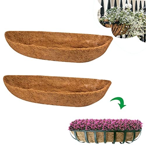 HICAS Hanging Basket Liner, 24/30/36/48 Inch Wall Mounted Coco Liner Trough, Wall Trough Planter Liner for Window Box, Replacement Coconut Liners for Hanging Baskets 24 Inch-2PCS