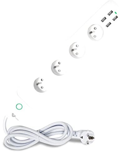 Bloc multiprise 16A connecté 4 prises 2P+T et 4 USB avec compteur de consommation (Mult-E) Wifi - Voltman