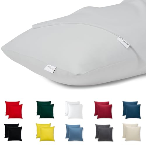 Kissenbezug 30x30 Baumwolle Premium Satin 2er Set Kissenhülle Deko für Kissen Sofa/Bett Stoff Superweicher Resistent Hypoallergen Anti-Milben Kopfkissenbezug mit Verdecktem Zip Voll Waschbar