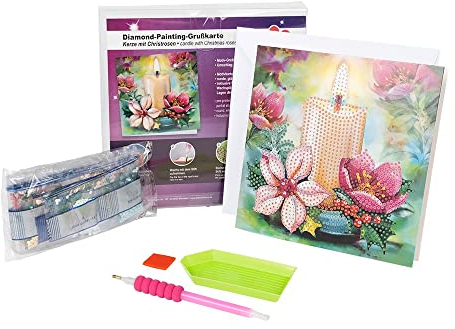 Ideen mit Herz Diamond-Painting-Grußkarte | 16 cm x 16 cm | 370 g/m² | Inkl. Umschlag & Werkzeug (Kerze mit Christrosen)