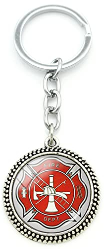 Ankunft Freundschaft Schmuck Schlüsselanhänger Rot Feuerwehrmann Malteser Kreuz Feuerwehrmann Symbol des Schlüsselhalters Ring Schmuck, weiß, L