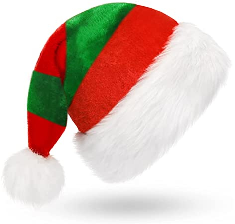 XLZJYIJ Weihnachtsmütze Nikolausmütze Plüsch, Weihnachtsmann Mützen Rot&Grün, Weihnachtliche Mütze Für Erwachsene, Plüsch Nikolaus Mütze für Herren/Damen
