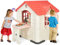 GOPLUS Multifunktionale Kinderspielhaus, Spielhaus mit 2 ausgehöhlte Fenster, Breiter Picknicktisch, Spielzeugset & Doppeltüren, Rollenspiele für Draußen & Drinnen ab 3 Jahren, 164x124x132cm (Rosa)