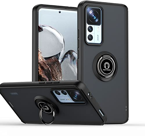 XINYEXIN Hülle für Xiaomi 12T / Xiaomi 12T Pro (6.67) mit Ring Stnad Stoßfest Handyhülle Anti-Scratch Durchscheinend PC Back + Soft TPU Bumper Case Cover - Schwarz