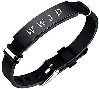 Einstellbare WWJD HWLF Silikon Armbänd für Frauen Männer Teens, What Would Jesus Do He Would Love First Christus Jesus Glauben Erinnerung Armreif Religiöse Bibel Schmuck für Taufe Kirche Meditation