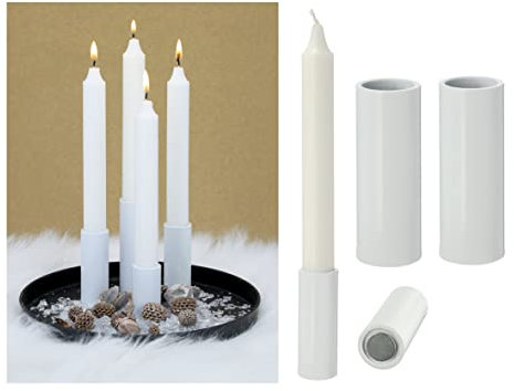 Novaliv 2er-Set Stabkerzenhalter Kerzenständer magnetisch Stabkerzen Tafelkerzen Weiss 2,8x7,5cm Adventskranzkerzenhalter Candle Holder Kerzeneinsatz weihnachtliche Tischdekoration scandic chic