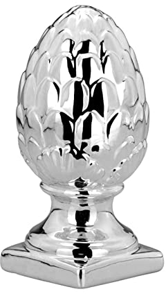 Deko-Pinienzapfen Porzellan silberfarben - 17 cm Zapfenfigur auf Standfuß, galvanisiert & glänzend poliert - elegante Weihnachtsdeko für Tisch, Fensterbank & Geschenkidee