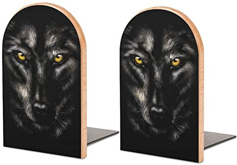 Serre-Livres en Bois pour étagères, Serre-Livres antidérapants Loup Animal Sauvage pour Cuisine de Bureau, Serre-Livres pour Livres Holiding 3x5 Pouces 1 Paire / 2 pièces